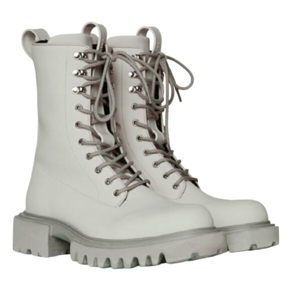 Rains Show Combat Boot Cement Off White Ankle High Lace-Up Vegan 7.5 - Picture 1 of 10